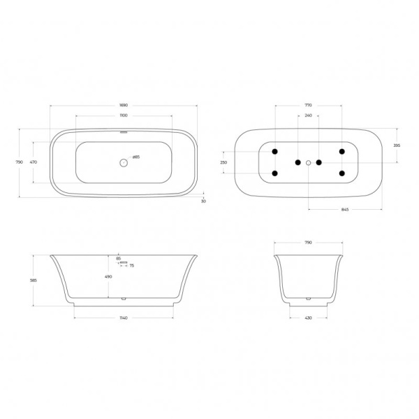 Акриловая ванна BelBagno Due BB702-1700-800-K 170x80