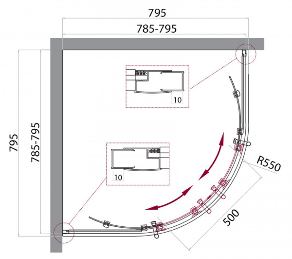 Душевой угол BelBagno Uno UNO-195-R-2-80-C-Cr четверть круга 80x80 стекла прозрачные, профиль хром