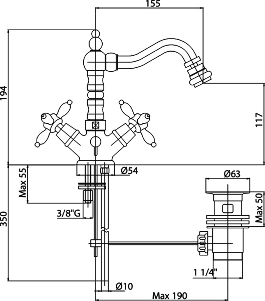 Смеситель для биде Cezares Nostalgia NOSTALGIA-BS2-01 латунь 