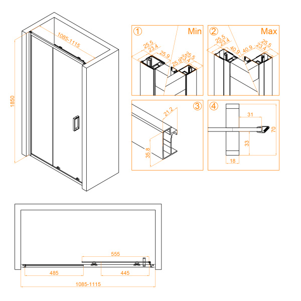 Душевая дверь RGW Classic CL-14 32091411-11 110 см стекла прозрачные, профиль хром