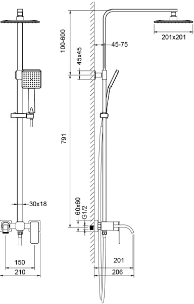 Душевая система со смесителем Timo Selene SX-1013/00z монтаж настенная без термостата хром