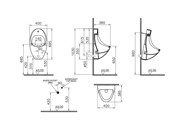 Писсуар подвесной VitrA Arkitekt 4106B003-5597 фарфор белый