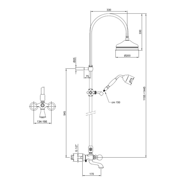Душевая система со смесителем Webert Karenina KA721208015 монтаж настенная без термостата хром