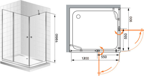 Душевой угол Cezares Elena ELENA-AH-2-120/90-C-Cr прямоугольная  стекла прозрачные, профиль хром