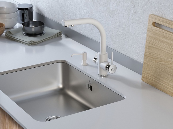 Смеситель для кухни Paulmark Essen Es213011-431 с подключением к фильтру белый матовый