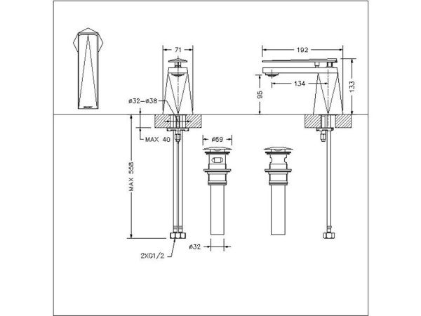 Смеситель для раковины Bravat Diamond F118102G-1-ENG золото