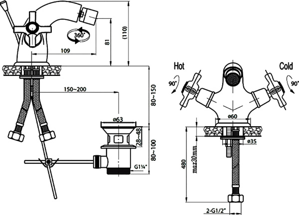 Смеситель для биде Cezares Lord LORD-BS1-02 латунь 
