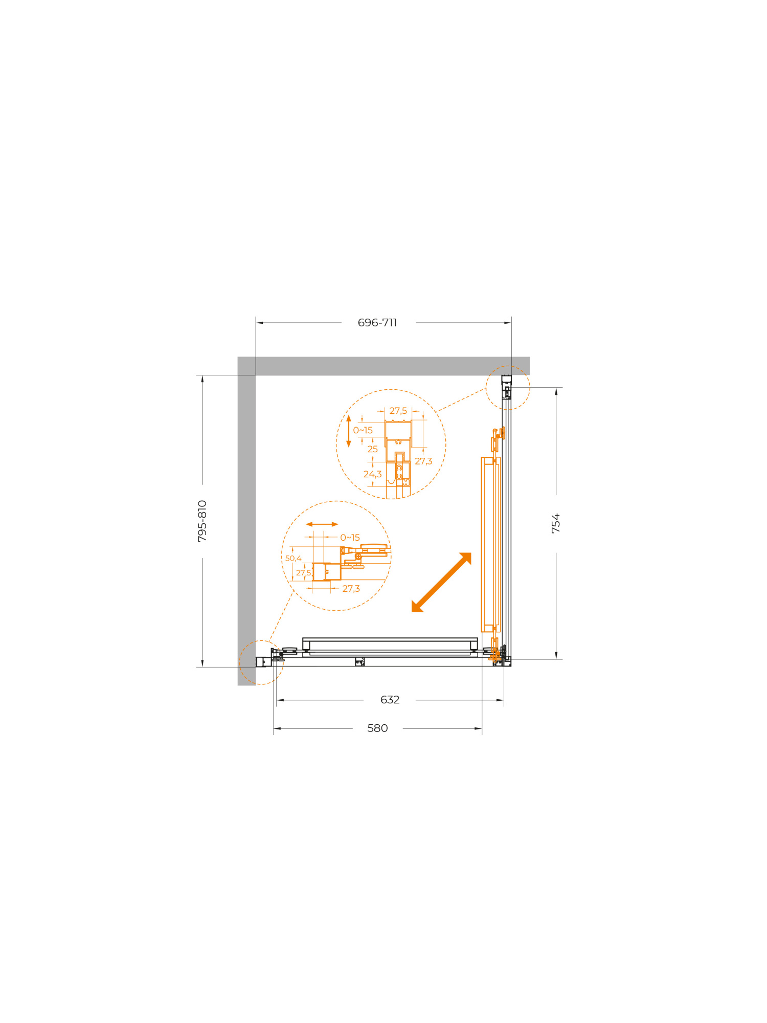 Душевой угол Cezares Lux LUX-AH-FS-1-70/80-C-CR прямоугольный 70x80 стекла прозрачные, профиль хром