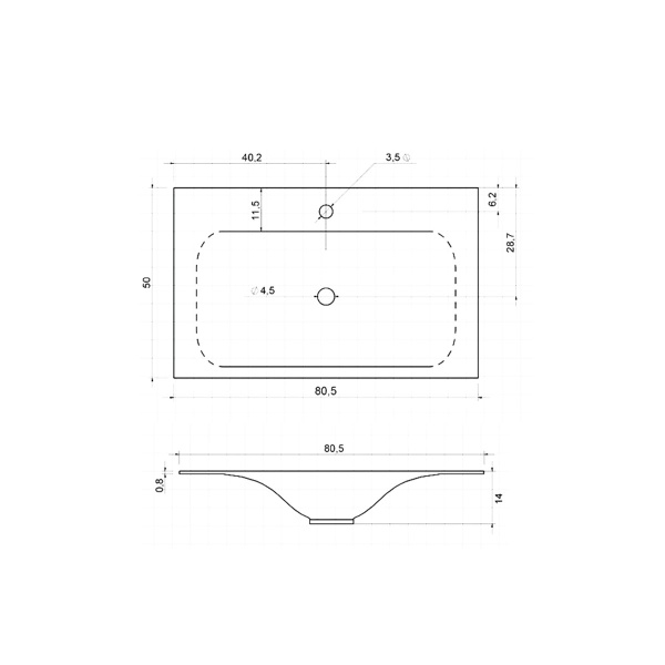 Раковина мебельная прямоугольная Vincea  VCB-1F800W литьевой мрамор цвет белый
