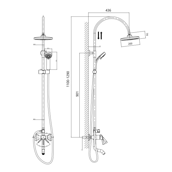 Душевая система со смесителем D&K Rhein DA1463701C09 монтаж настенная без термостата хром