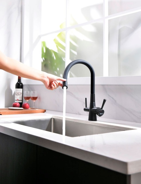 Смеситель для кухни Lemark Comfort LM3075BL с подключением к фильтру черный матовый