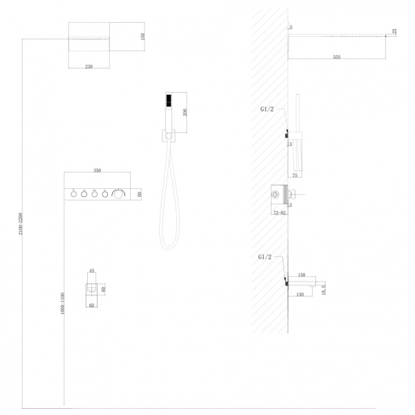 Душевая система со смесителем Abber Rund AF8753 монтаж встраиваемая в стену с термостатом хром
