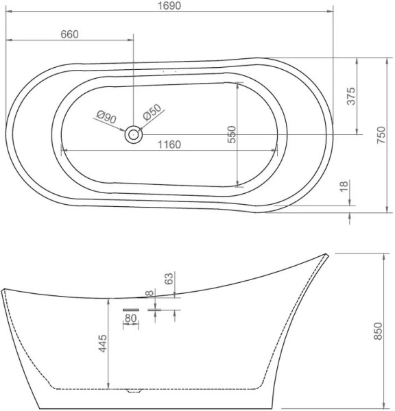 Акриловая ванна Abber  AB9245 169x75