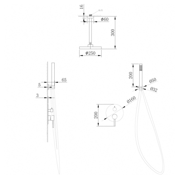 Душевая система со смесителем Abber Emotion AF8821G монтаж встраиваемая в стену без термостата золото матовое