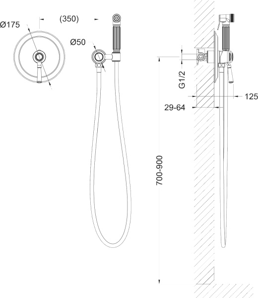 Гигиенический душ Timo Arisa 5309/03SM встраиваемый в стену черный матовый