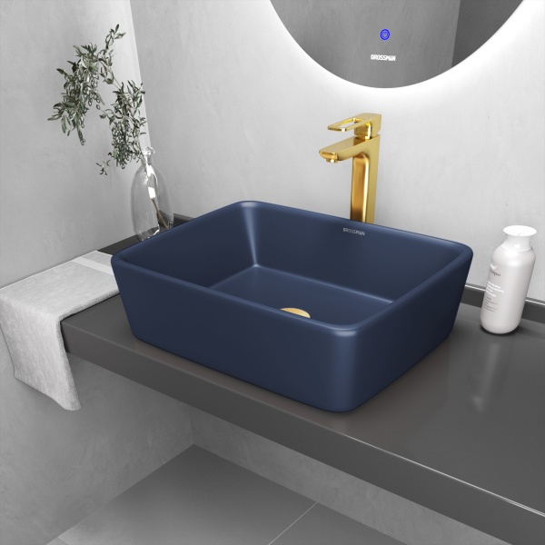 Раковина  прямоугольная Grossman Color GR-3016BLM фаянс цвет синий матовый