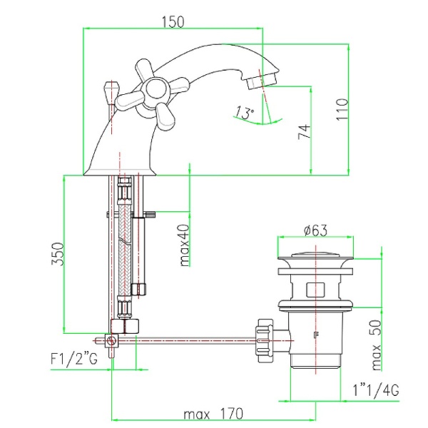Смеситель для раковины Webert Armony AM700108060 медь