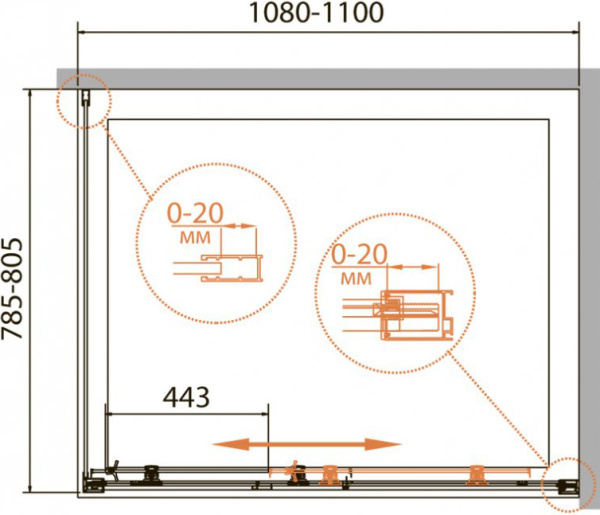 Душевой угол Cezares Relax RELAX-AHF-1-110/80-C-Bi прямоугольная  стекла , профиль 