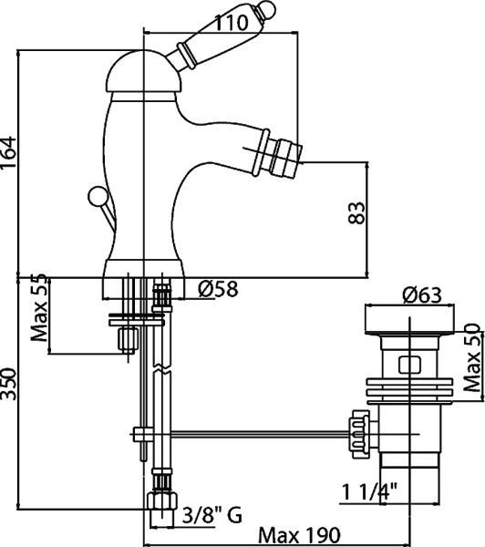 Смеситель для биде Cezares Elite ELITE-BSM1-03/24-M латунь 