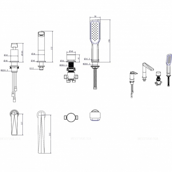 Смеситель для ванны или душа Boheme Venturo 380-W на борт ванны 
без термостата белый/хром