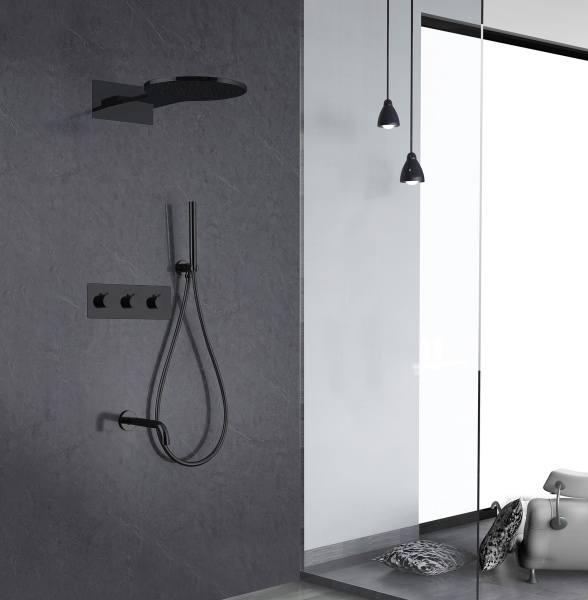 Душевая система со смесителем Abber Kreis AF8150B монтаж встраиваемая в стену без термостата черный матовый