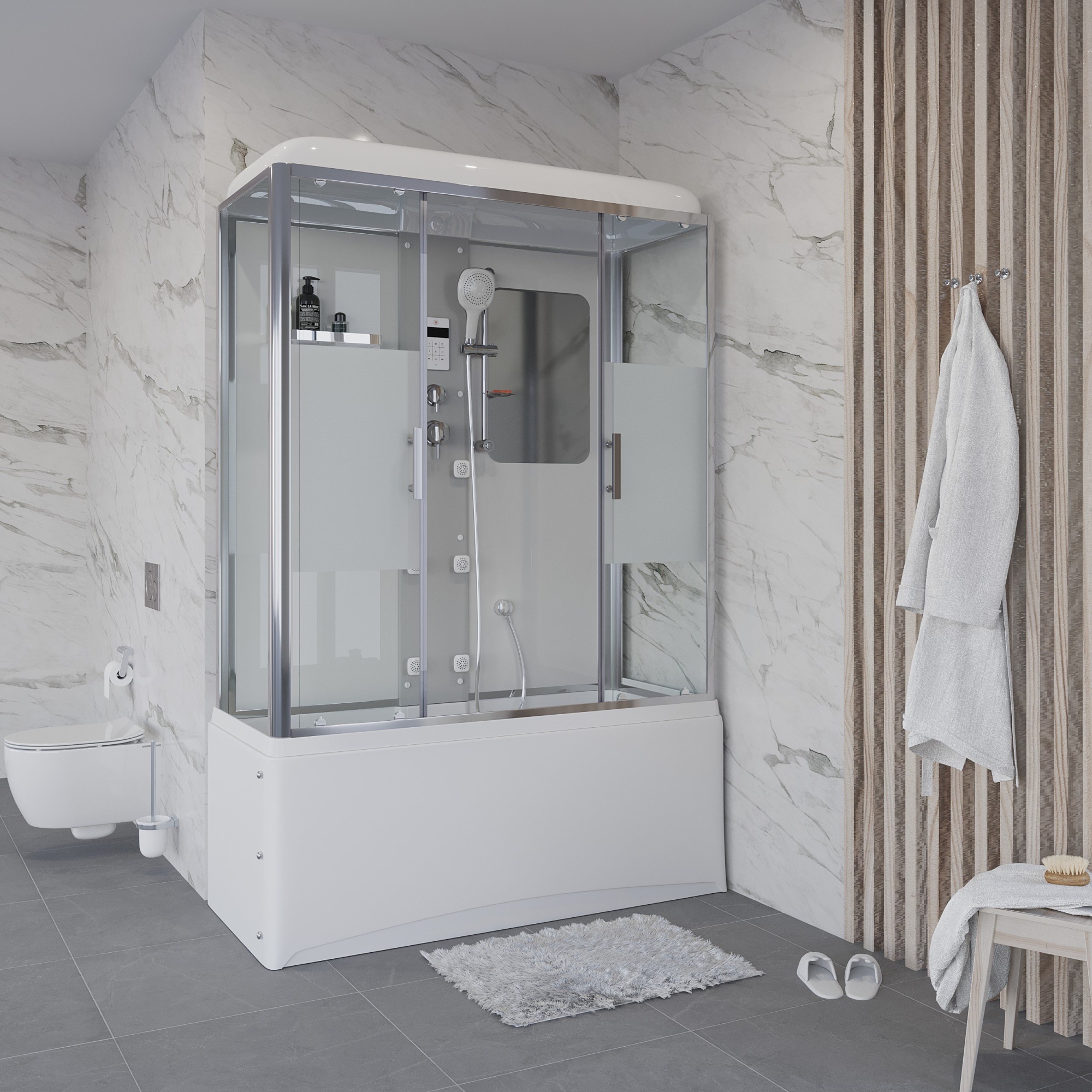 Душевая кабина с крышей Niagara Ultra NG-3150-01 прямоугольная  150x70 стекла прозрачные с узором, профиль хром