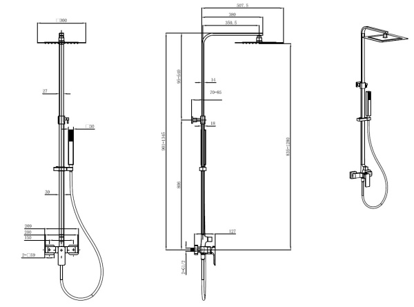 Душевая система со смесителем Allen Brau Infinity 5.21012-31 монтаж настенная без термостата черный матовый
