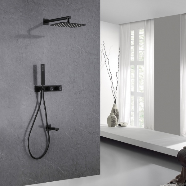 Душевая система со смесителем Abber Rund AF8717B монтаж настенная без термостата черный матовый