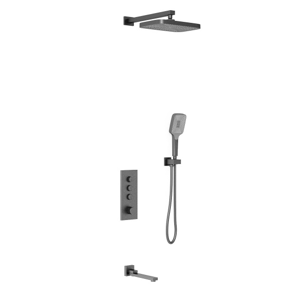 Душевая система со смесителем Vincea  VSFW-433T1GM монтаж встраиваемая в стену с термостатом вороненая сталь