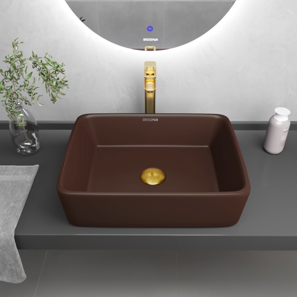 Раковина  прямоугольная Grossman Color GR-3016BRM фаянс цвет коричневый матовый