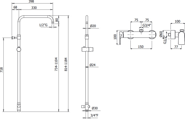 Душевая система со смесителем Cezares Lagos LAGOS-CD-01 монтаж   