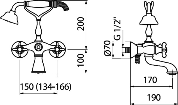 Смеситель для ванны или душа Webert Ottocento OT720201015 Chrome настенный 
без термостата хром
