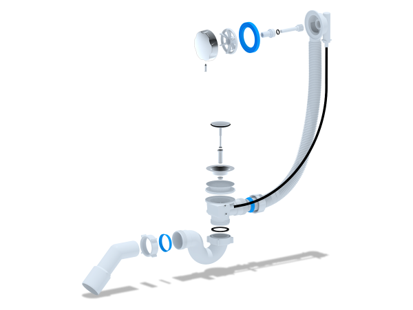 Слив-перелив для ванны Ани пласт EM311 с сифоном, пластик металл, пластик металл