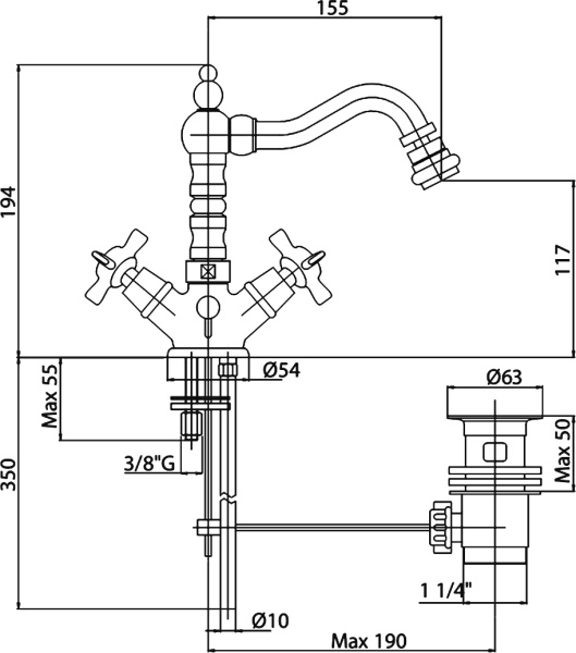 Смеситель для биде Cezares Lord LORD-BS2-01 латунь 