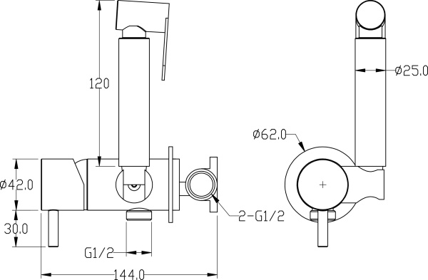 Гигиенический душ Boheme Uno 467-BCR встраиваемый в стену черный/хром