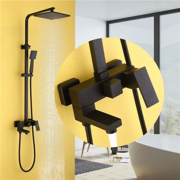 Душевая система со смесителем Abber Daheim AF8216B монтаж настенная без термостата черный матовый