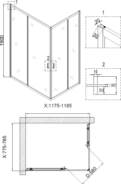 Душевой угол Niagara NG-6610-08 120x80