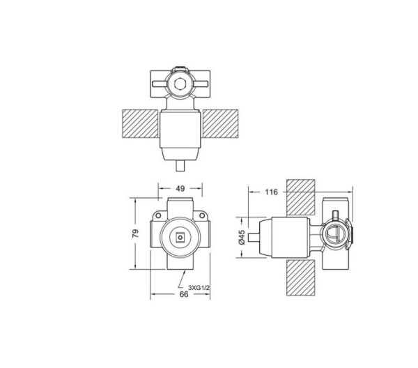 Встраиваемая часть смесителя Bravat Built-in D999CP-RUS хром 