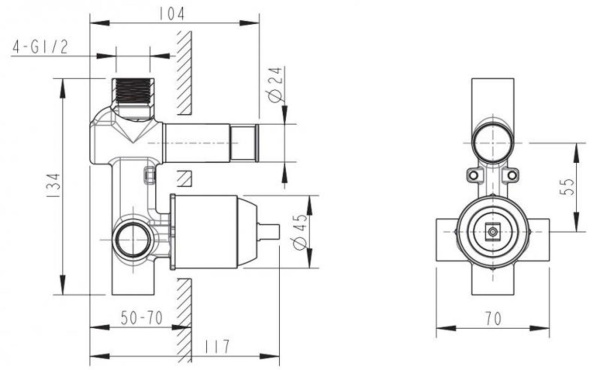 Встраиваемая часть смесителя Bravat Built-in D9100CP-ENG хром 