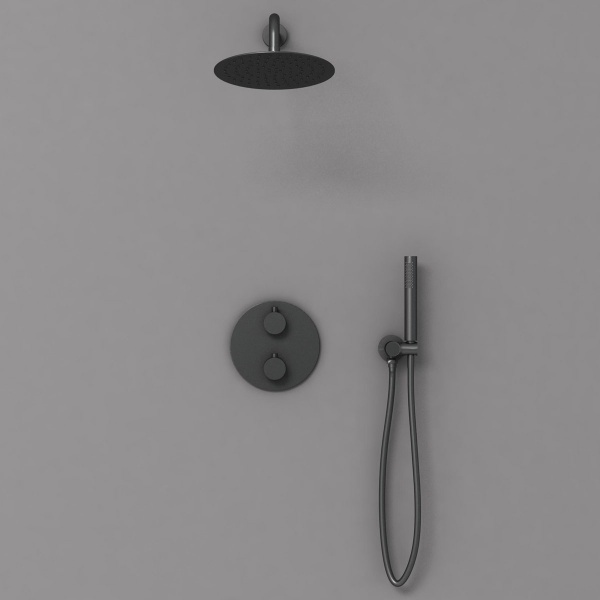 Душевая система со смесителем Vincea  VSFW-101TMB монтаж встраиваемая в стену с термостатом черный