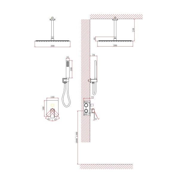 Душевая система со смесителем D&K Bayern.Liszt DA1515805A19 монтаж встраиваемая в стену без термостата черный матовый