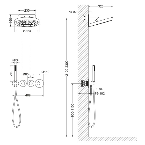 Душевая система со смесителем Timo Saona SX-2329/18SM монтаж встраиваемая в стену с термостатом черное золото