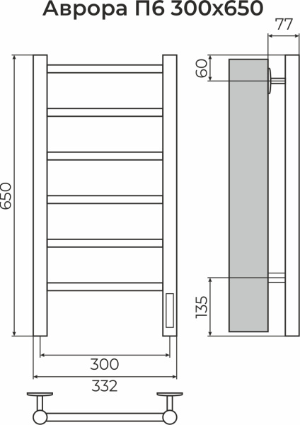 Полотенцесушитель электрический Terminus Аврора П6  30х65 4670078541826 хром