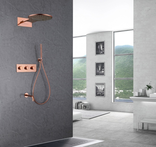 Душевая система со смесителем Abber Wasser Kreis AF8150RG монтаж встраиваемая в стену с термостатом розовое золото