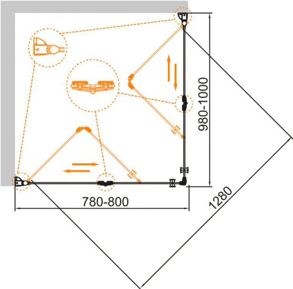 Душевой угол Cezares Eco ECO-O-ASH-2-80/100-C-Cr прямоугольная  стекла прозрачные, профиль хром