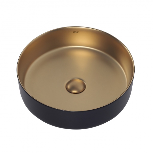 Раковина  круглая Abber Bequem AC2109BG фаянс цвет золото матовое-черный