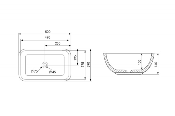 Раковина  прямоугольная Abber Rechteck AC2202MW фаянс цвет белый матовый