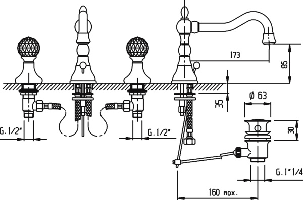 Смеситель для раковины Cezares Atlantis ATLANTIS-BLS2-A-02-Sw 