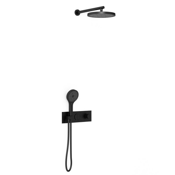 Душевая система со смесителем Vincea  VSFW-422T2MB монтаж встраиваемая в стену с термостатом матовый черный