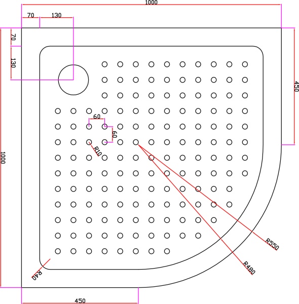 Душевой поддон низкий Cezares Tray TRAY-A-R-100-550-15-W0 четверть круга акрил 100x100 белый